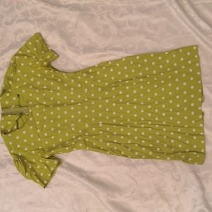 Lime green white polka dot vintage midi dress
